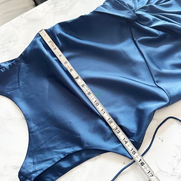 Abercrombie & Fitch Navy Satin Sleeveless Ruched Formal Dress Women's Size Small - Picture 11 of 14